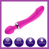 Вібратор з підігрівом двосторонній, вібромасажер для клитера і ерогенних зон, стимулятор для вагіни і анала,