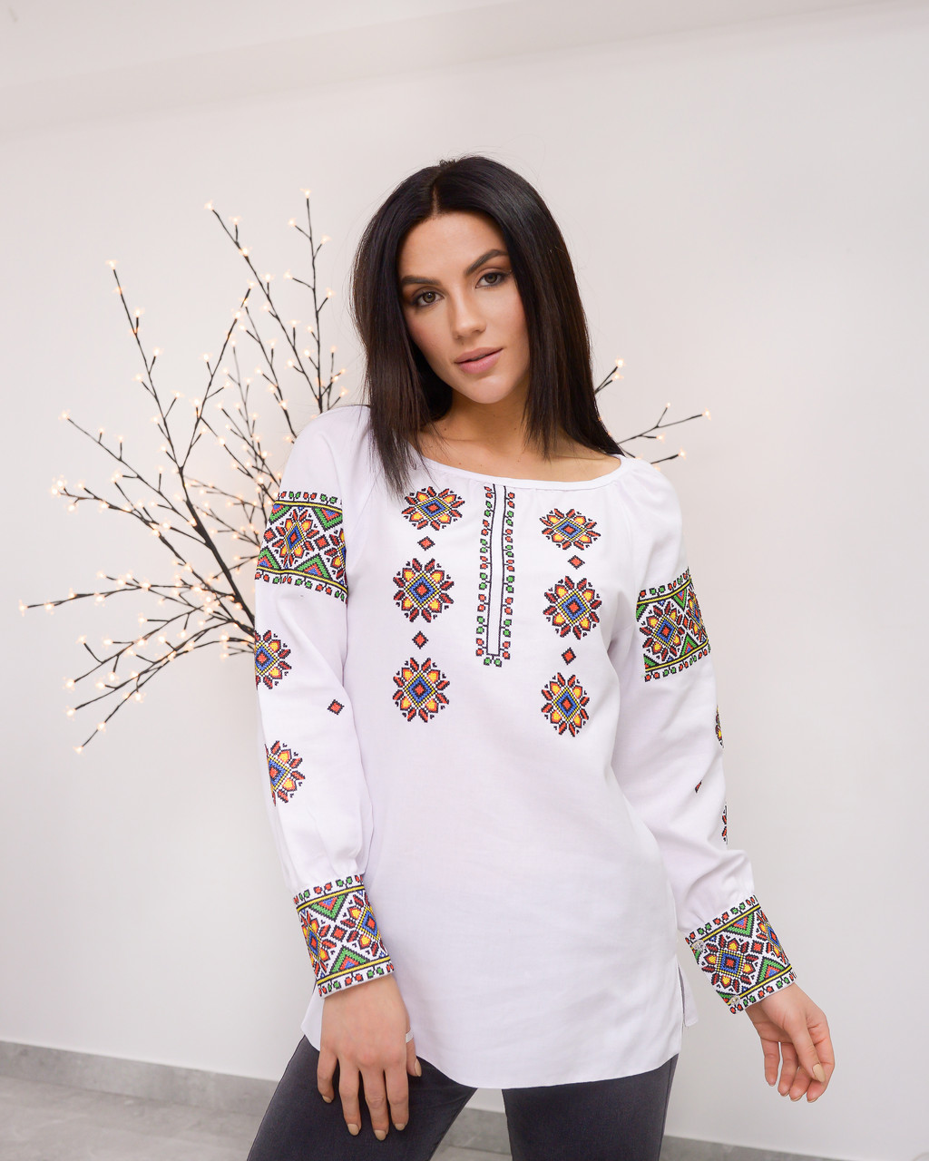 Жіноча вишита блуза Роксолана на домотканному полотні, фото 1