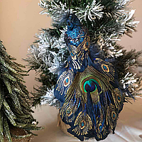 Синий Павлин на клипсе 32см новогодние украшения для елки