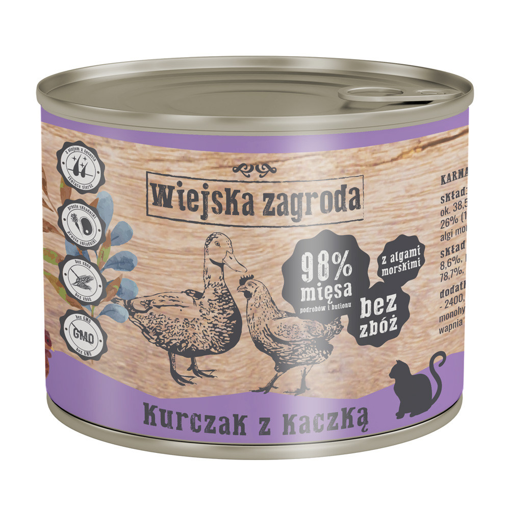 Котячий корм "Курка і качка", вологий корм для кішок, (10х200 г) - Wiejska Zagroda