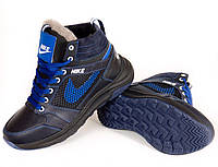 Ботинки зимние для на мальчика кожаные детские кроссовки на меху 39, Темно-синий