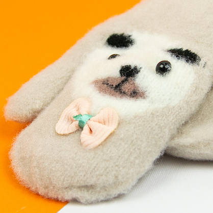 Оптом дитячі рукавиці на 4 - 5 - 6 років зимові на мотузочці з ведмежам (арт. 21-7-9а), фото 3