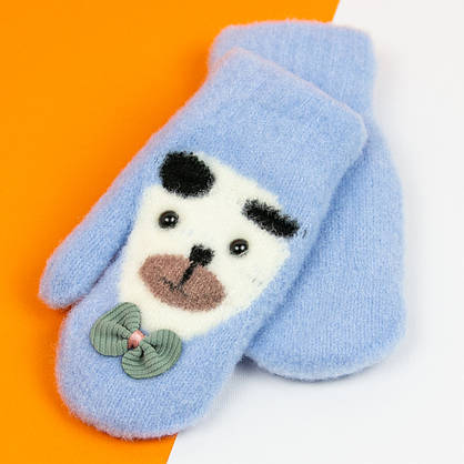 Оптом дитячі рукавиці на 4 - 5 - 6 років зимові на мотузочці з ведмежам (арт. 21-7-9а), фото 5