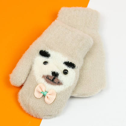 Оптом дитячі рукавиці на 4 - 5 - 6 років зимові на мотузочці з ведмежам (арт. 21-7-9а), фото 2