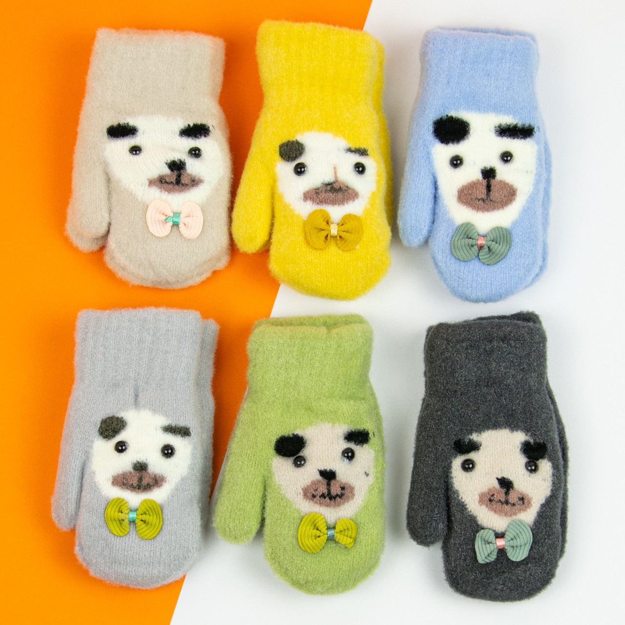 Оптом дитячі рукавиці на 4 - 5 - 6 років зимові на мотузочці з ведмежам (арт. 21-7-9а)