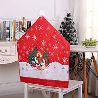 Новогодний чехол на стул Снеговики размер 48*55см, текстиль, 1 штука