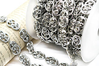 Напівнамистини на нитці зі стразами 14 мм 1 м Срібло Silver_АА229