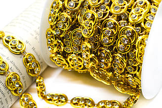 Напівнамистини на нитці зі стразами 14 мм 1 м золото B39_АА229