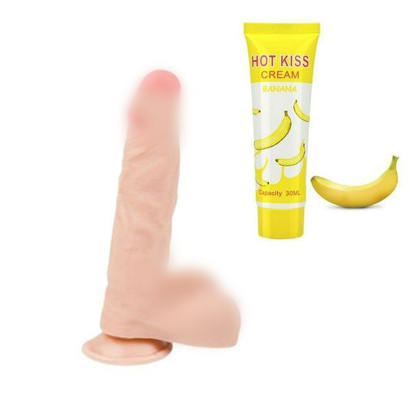 Реалістичний пеніс на присосці + оральна мастило з бананом