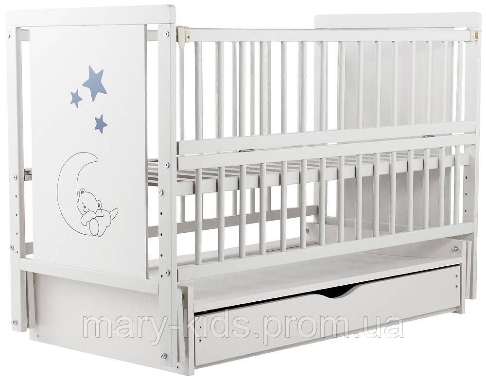 Ліжко Babyroom Ведмежа M-03 маятник, ящик, відкидний пліч бук білий