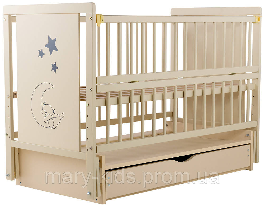 Ліжко Babyroom Ведмежа M-03 маятник, ящик, відкидний пліч бук слонова кістка
