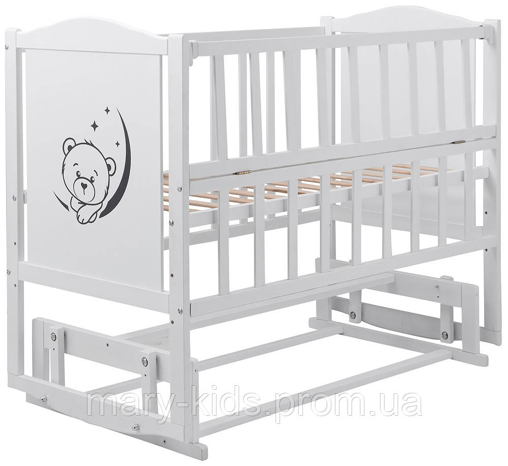 Ліжко Babyroom Тедді Т-02 фігурне бильце, маятник, відкидний пліч білий