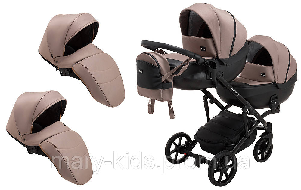 Коляска 2 в 1 для двійні Bair Next DUO Soft 03 темний капучіно
