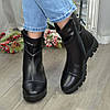 Черевики жіночі на тракторній підошві, натуральна чорна шкіра, фото 2