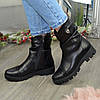 Черевики жіночі на тракторній підошві, натуральна чорна шкіра, фото 3