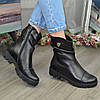 Черевики жіночі на тракторній підошві, натуральна чорна шкіра, фото 5
