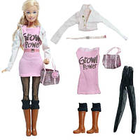 Одежда для куклы набор, платье, пиджак, сапожки, сумка набор 6 шт. для Барби