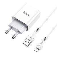 Сетевое зарядное устройство для телефона + кабель USB-Micro Android HOCO C81A |1USB, 2.1A| Белый