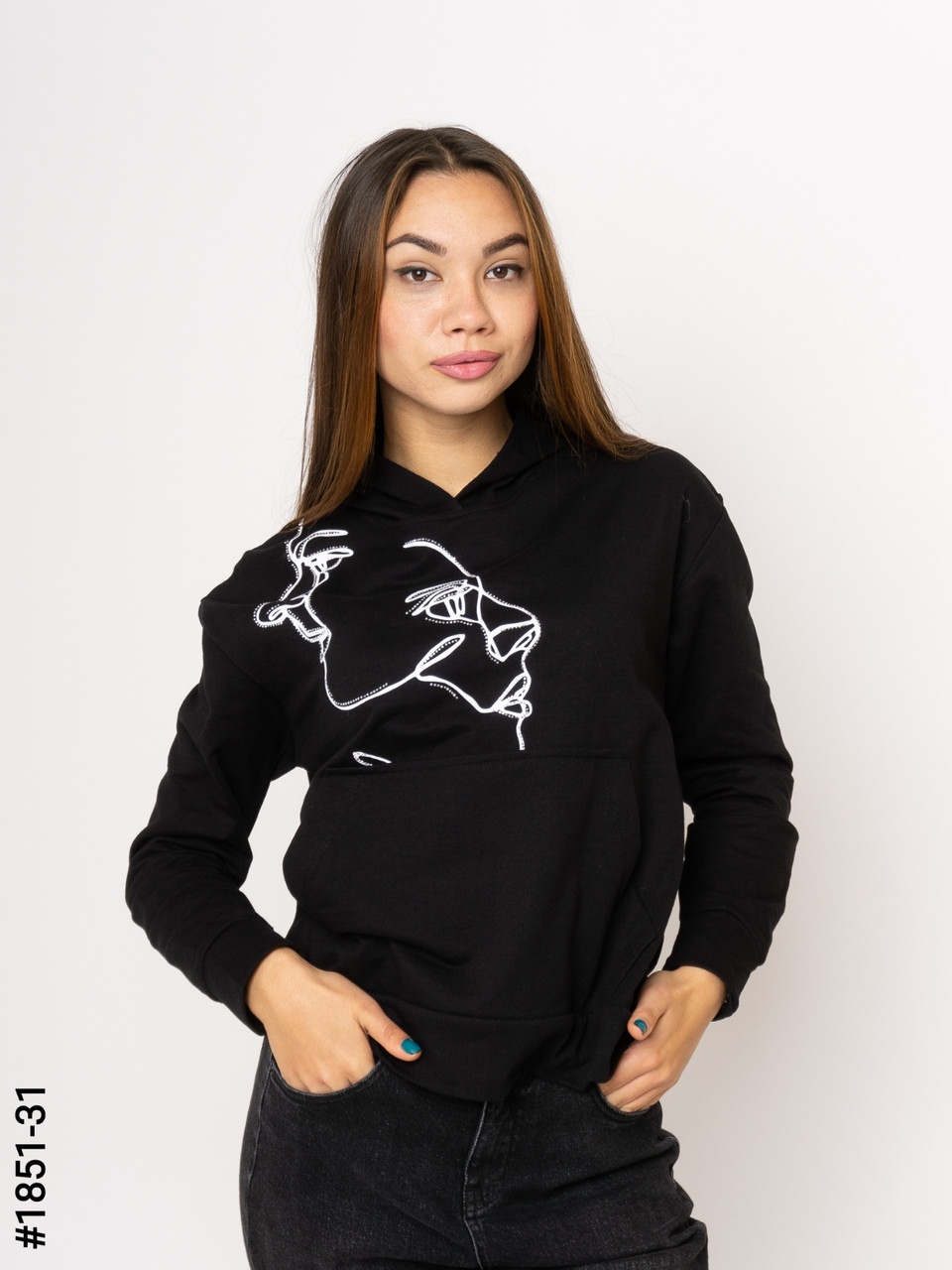 1851-31 Худі жіночі двунитка з принтом норма (3 од: S-M, M-L, L-XL)