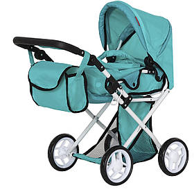 Коляска для ляльок із сумкою та люлькою-переноскою Carrello Unico 9346 Green Бірюза, з регульованою ручкою