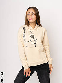 1851-24 Худі жіночі двунитка з принтом норма (3 од: S-M, M-L, L-XL)