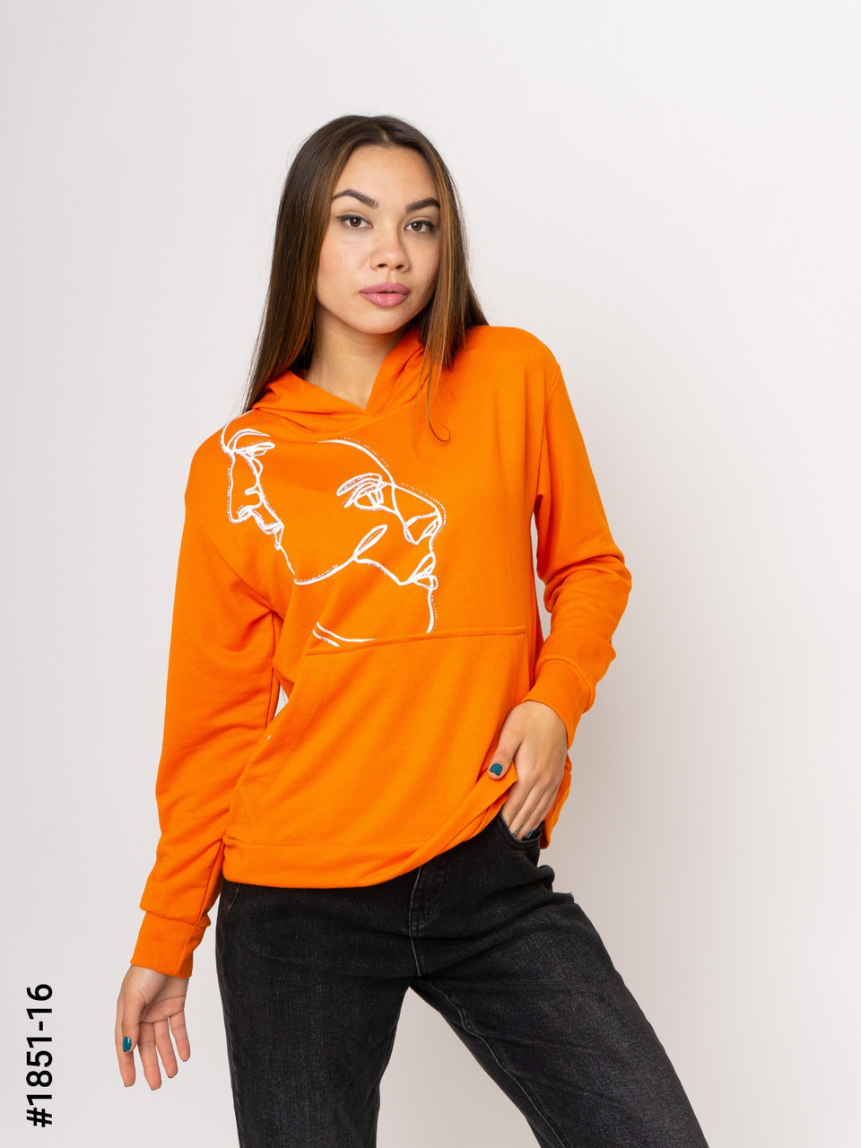 1851-16 Худі жіночі двунитка з принтом норма (3 од: S-M, M-L, L-XL)