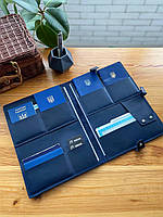 Кожаная папка для морских документов (папка для документов моряка) синяя