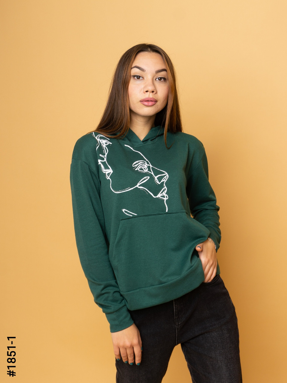 1851-1 Худі жіночі двунитка з принтом норма (3 од: S-M, M-L, L-XL)