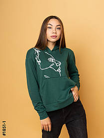 1851-1 Худі жіночі двунитка з принтом норма (3 од: S-M, M-L, L-XL)