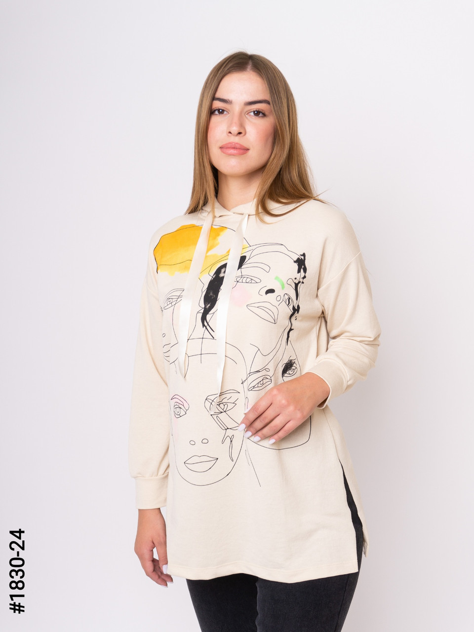 1830-24 Туника жіночі двунитка з принтом батал (3 од: S-M, M-L, L-XL)
