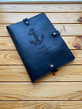 Шкіряна папка для морських документів (папка для документів моряка) чорна, фото 3