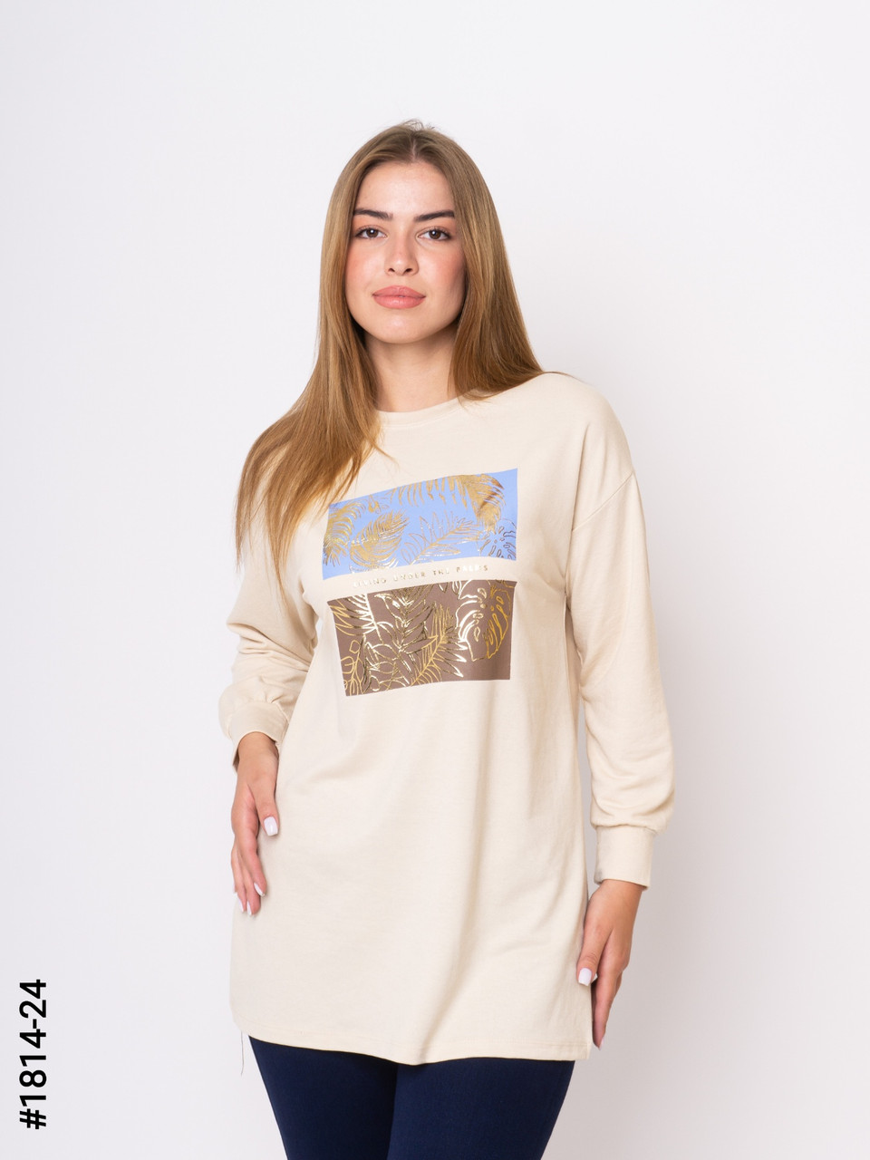 1814-24 Туника жіночі двунитка з принтом батал (3 од: S-M, M-L, L-XL)