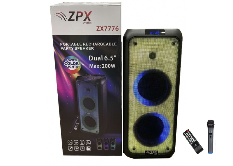 Колонка акумуляторна ZPX-7776 partybox з радіомікрофоном (150W/USB/BT/FM/TWS), фото 1