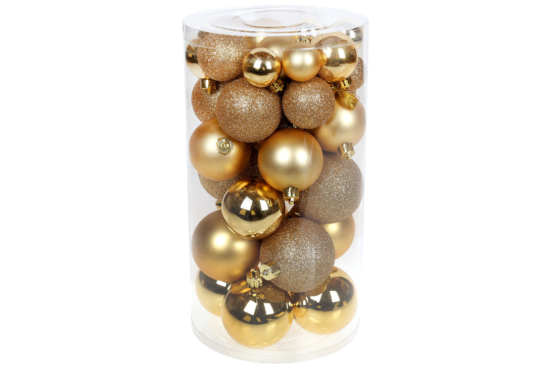 Набір ялинкових куль 40 шт 3–6 см, колір – золото, фото 1