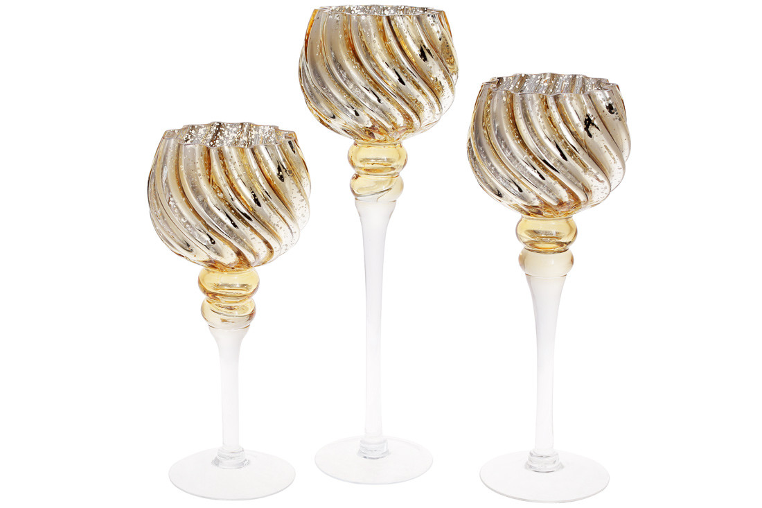 Набір скляних свічників (3 штуки, колір — золото, 30/35/40 см), фото 1