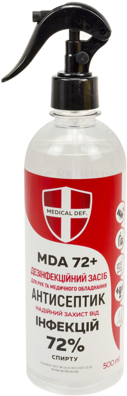 Засіб для дезінфекції рук та медичного обладнання MDA-72+ 500мл з розпилювачем№MDA7205(10)