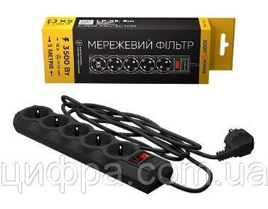 Мережевий фільтр LogicPower PREMIUM LP-X5 5м black