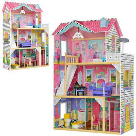 Ляльковий будиночок з меблями Bambi MD 2673 (122 см) | Дерев'яний 3-поверховий будиночок для ляльок