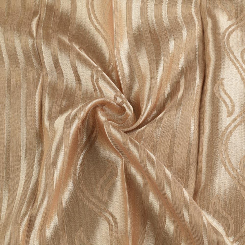 Атлас жакард 2-х-стор. для штор смужка хвиля з листям бежевий темний, ш.280