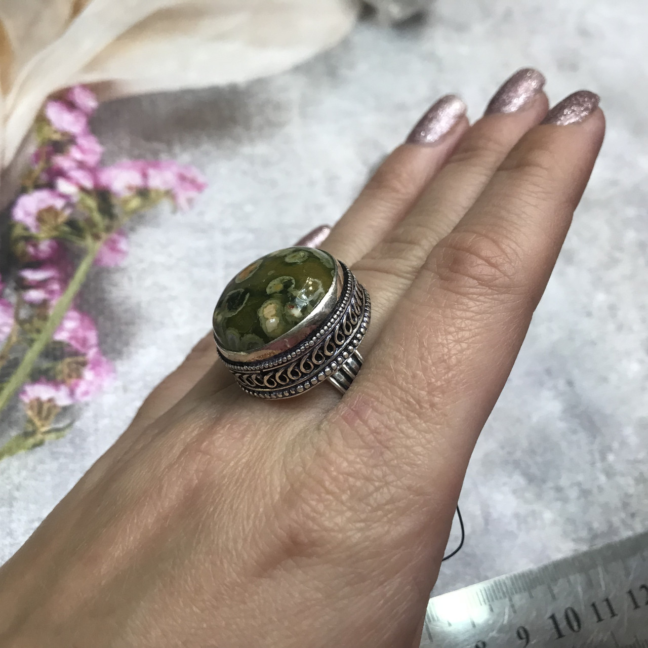 Кільце кругле яшма риолит в сріблі перстень з риолитом 17 розмір Індія