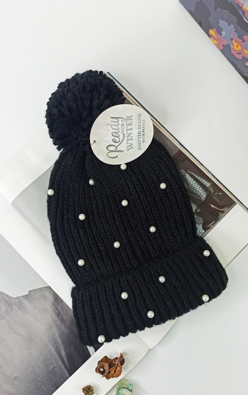 Шапка жіноча Ladies Hat з намистинками Німеччина One Size чорна (300965)