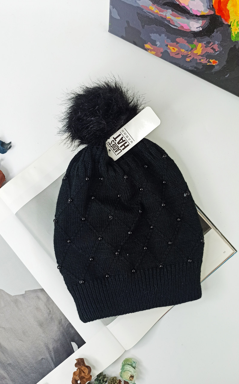 Шапка жіноча Ladies Hat з намистинками "ромб" Німеччина One Size чорна (2555108)