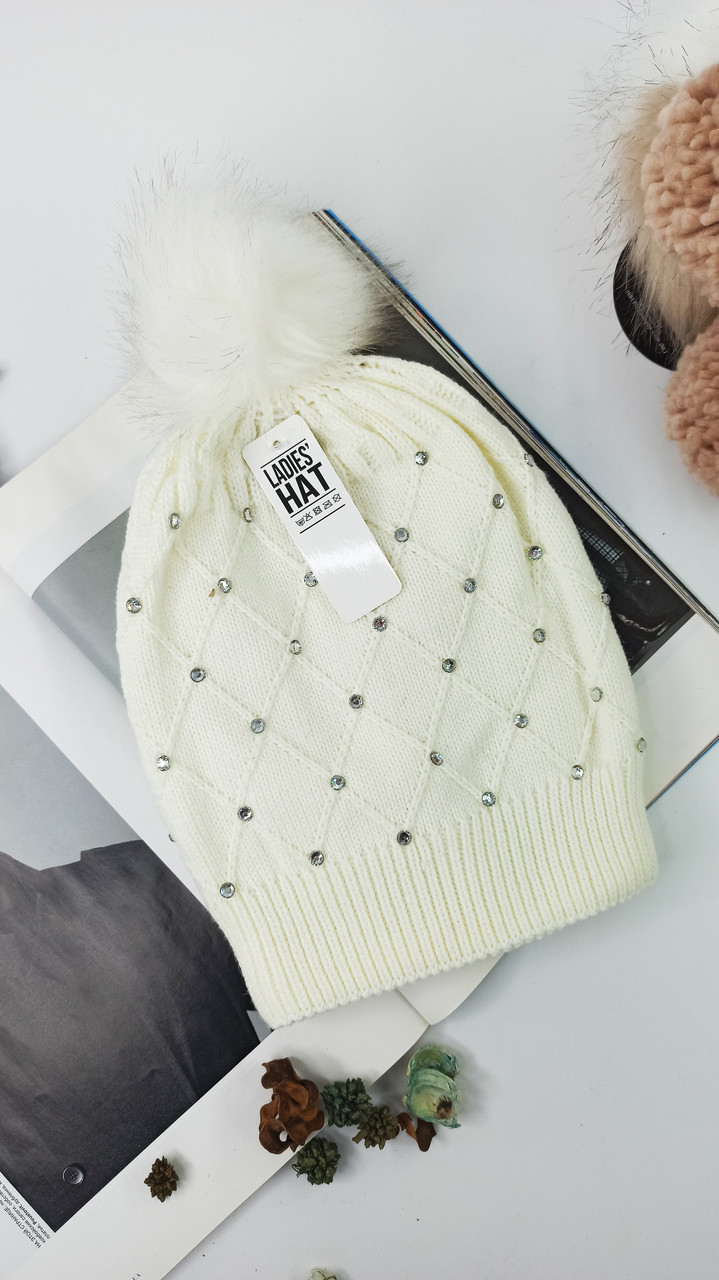 Шапка жіноча Ladies Hat зі стразамиї "ромб" Німеччина One Size молочна (2555108)