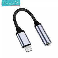 Кабель Lightning KUULAA перехідник Lightning to 3.5 mm для наушников iPhone 12CM Black (C401)