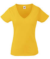 Женская футболка с v-образным вырезом желтая 398-34
