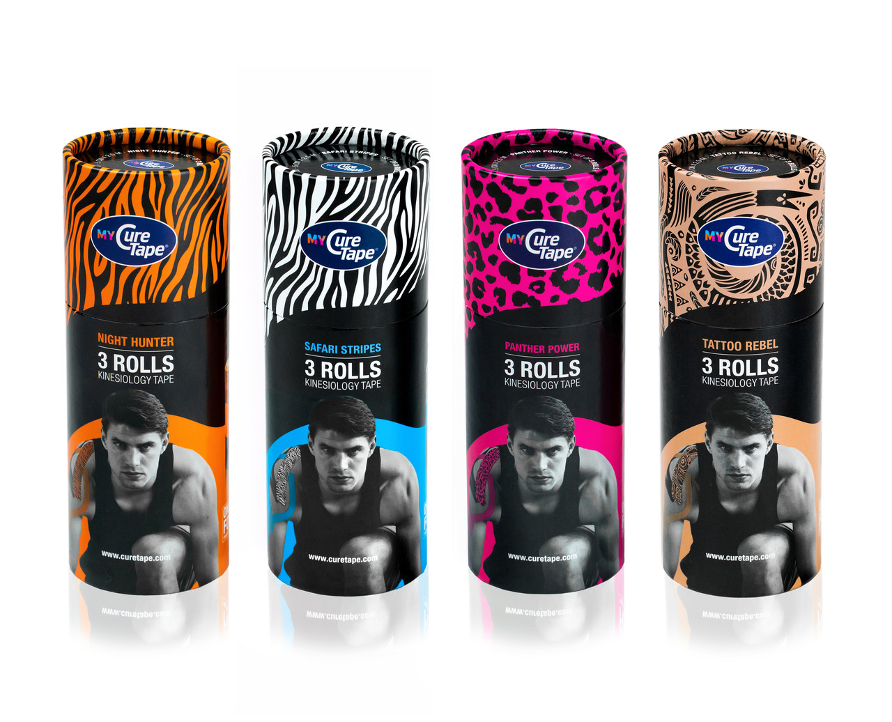 Набір Кінезіо Тейпів MyCureTape 3шт по 5см х 2,5м (тубус) АКЦІЯ, 4 Кольори