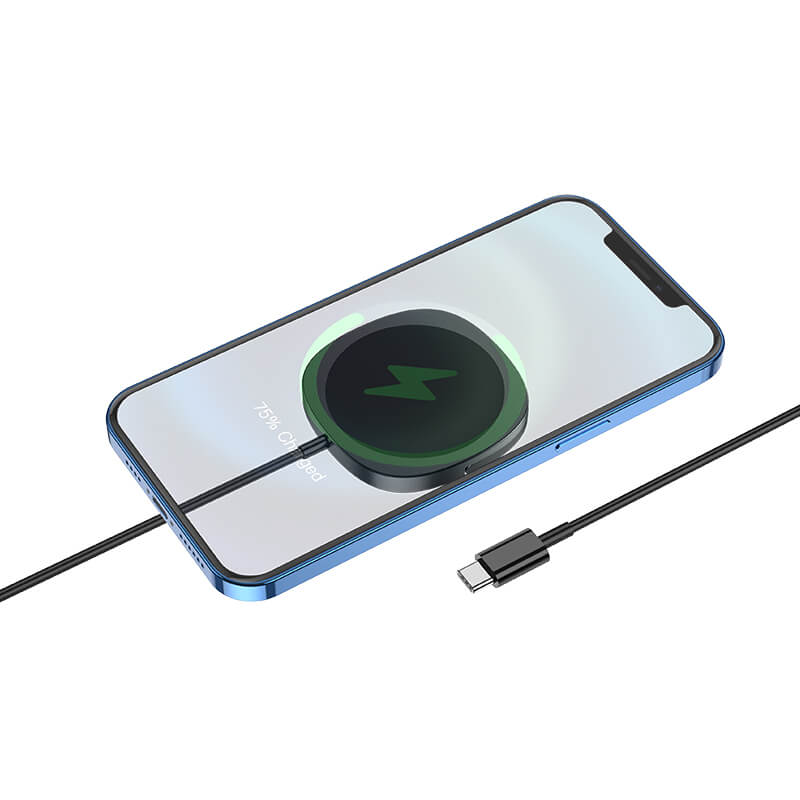 Беспроводная настольная магнитная зарядка для iPhone 12, 13 QI HOCO Magnetic CW35 |15W | Черный - фото 2 - id-p1486523385