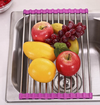 Сушарка-підставка на мийку для посуду, овочів і фруктів Kitchen 37х23х0,5 см Рожева (KG-3410)