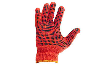 Рукавички Робочі жовтогарячі у крапку, в пакованні 12 пар у мішку 600 пар