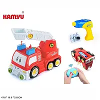 Конструктор KAMYU 22934 на р/у, с дрелью, пожарная машина, в откр кор 47*15,5*23,5 см